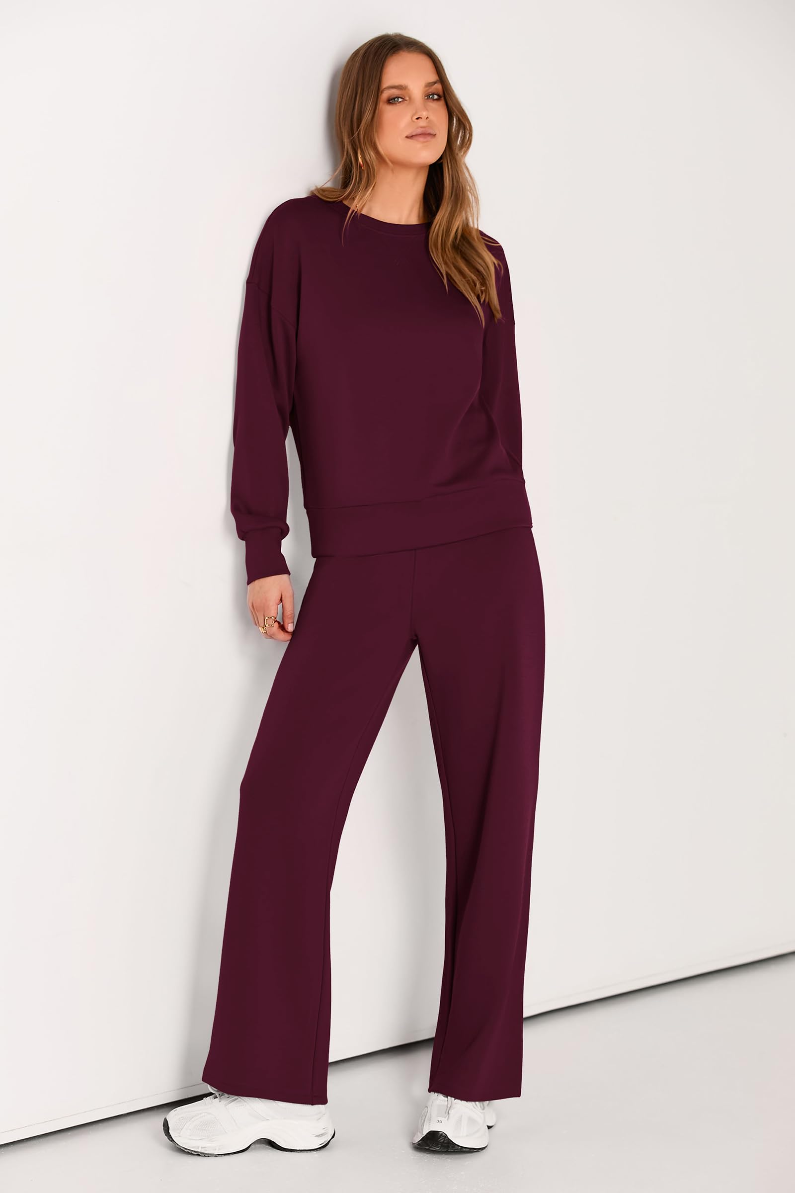 PRETTYGARDEN Womens 2 Piece Outfits Fall Long Sleeve Sweatshirt Wide Leg Pants Lounge Sets Winter Sweatsuits Tracksuit