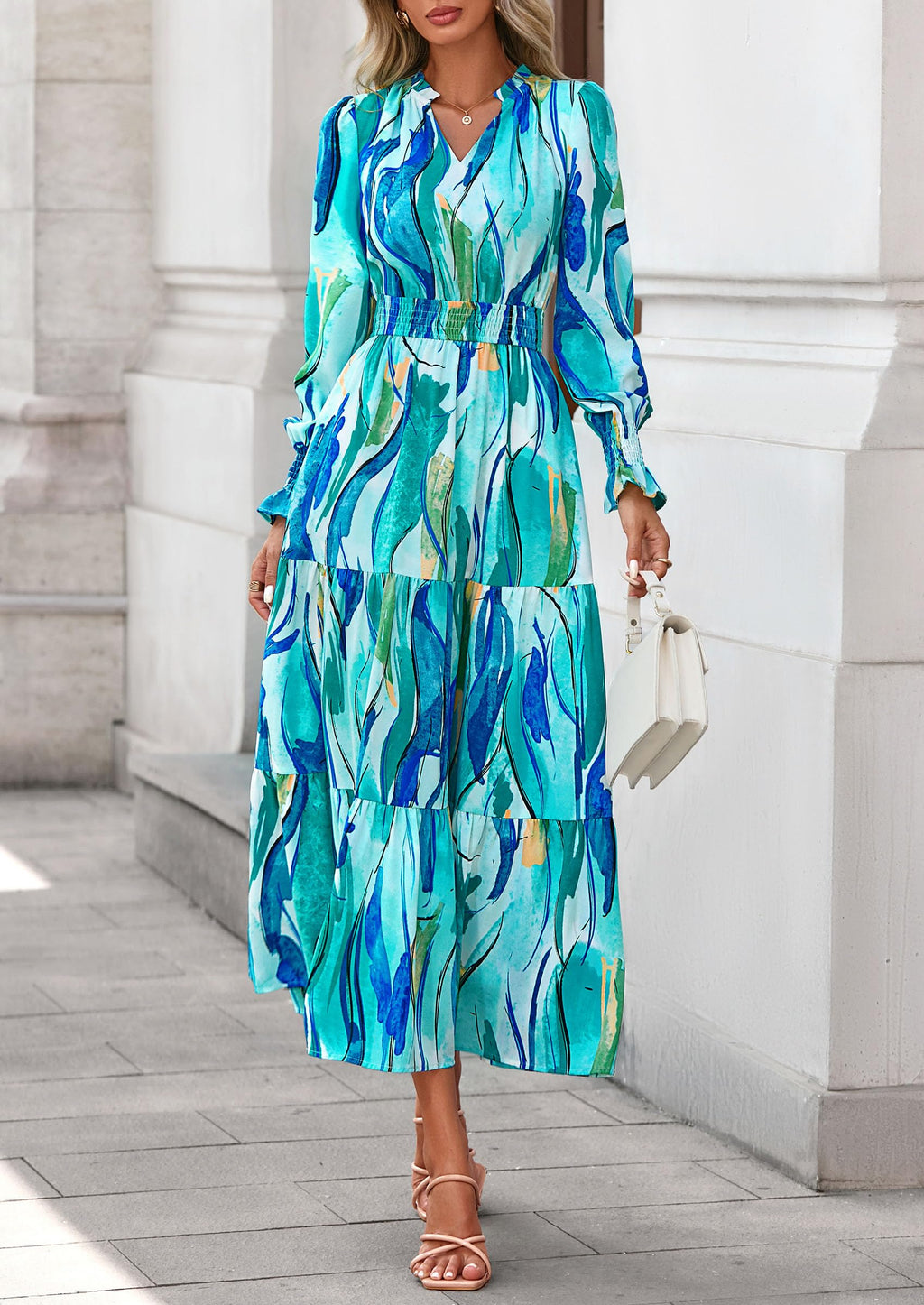 PRETTYGARDEN Women's Floral Maxi Dress Fall Long Sleeve V Neck Casual A Line Long Flowy Boho Party Dresses