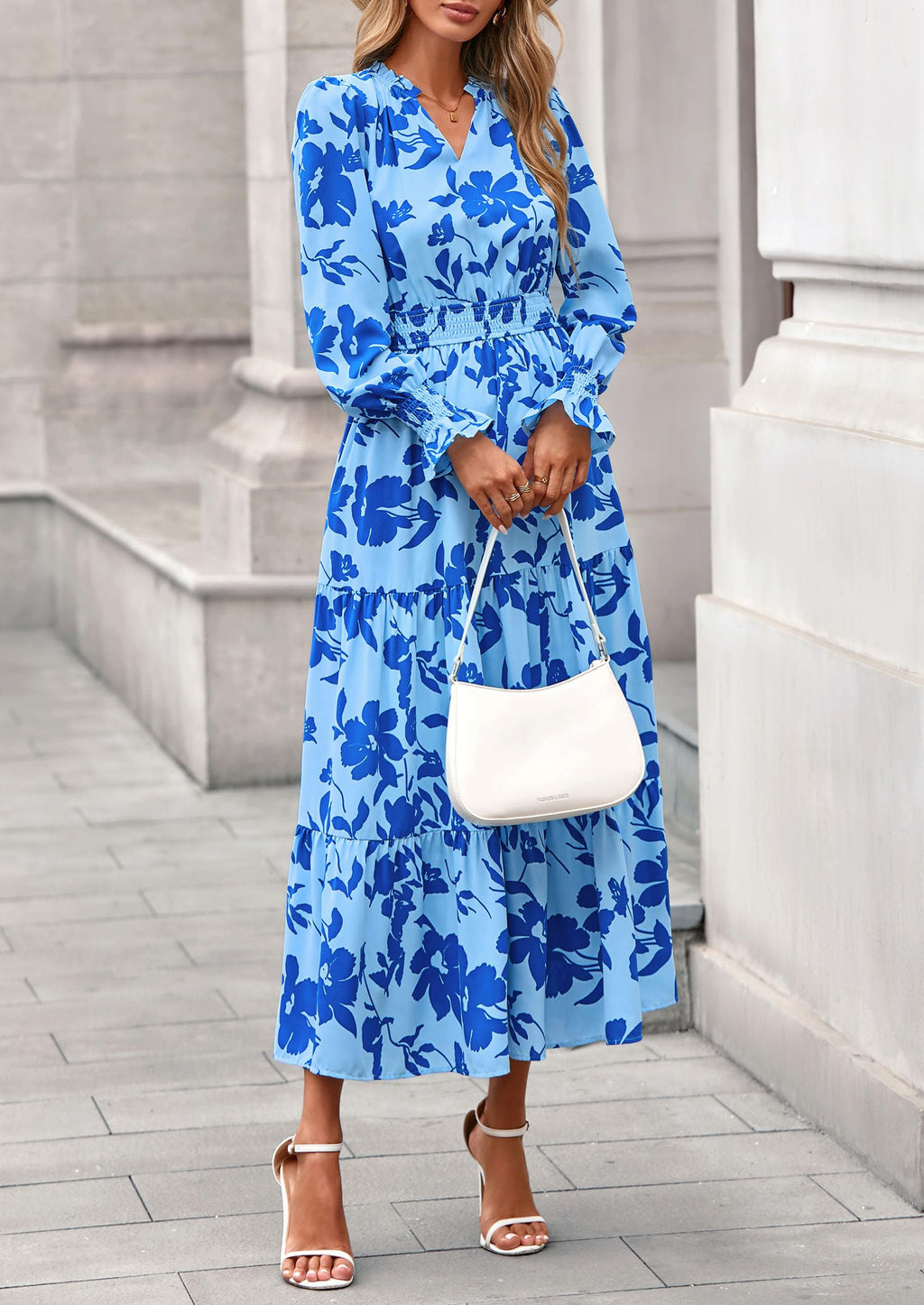 PRETTYGARDEN Women's Floral Maxi Dress Fall Long Sleeve V Neck Casual A Line Long Flowy Boho Party Dresses