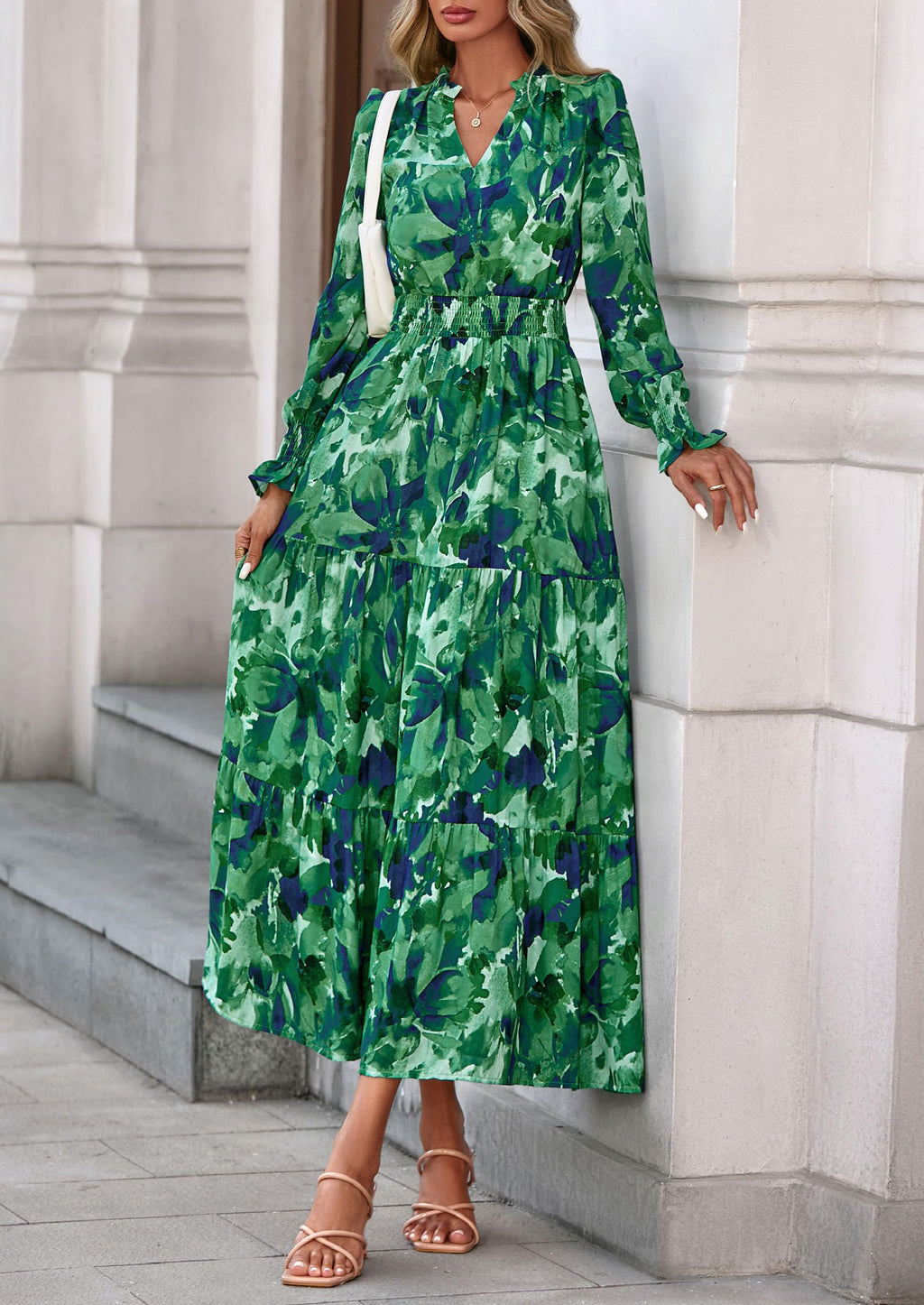 PRETTYGARDEN Women's Floral Maxi Dress Fall Long Sleeve V Neck Casual A Line Long Flowy Boho Party Dresses