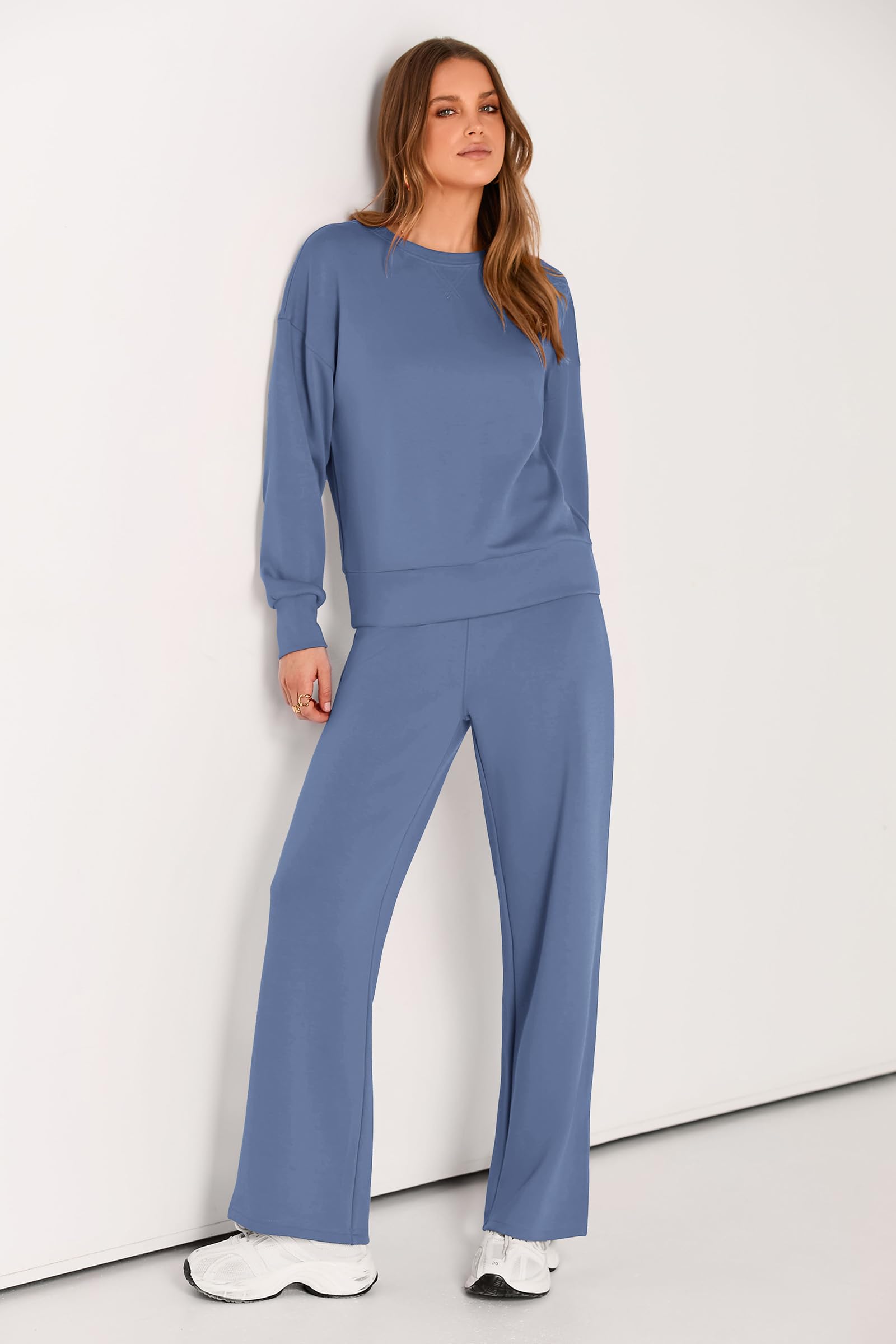 PRETTYGARDEN Womens 2 Piece Outfits Fall Long Sleeve Sweatshirt Wide Leg Pants Lounge Sets Winter Sweatsuits Tracksuit