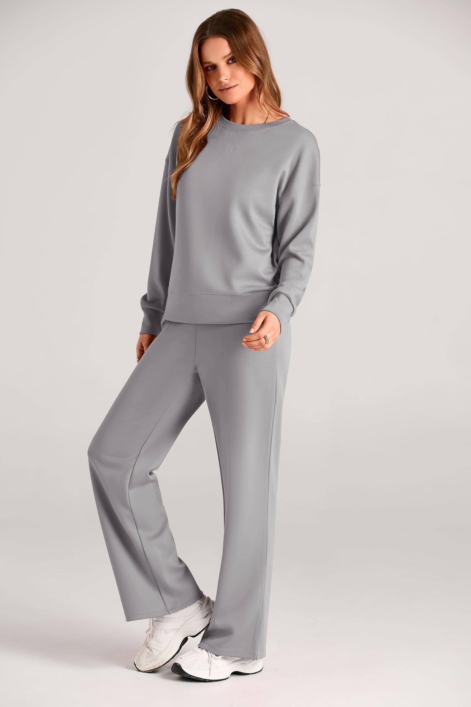 PRETTYGARDEN Womens 2 Piece Outfits Fall Long Sleeve Sweatshirt Wide Leg Pants Lounge Sets Winter Sweatsuits Tracksuit