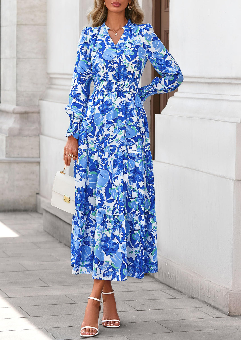 PRETTYGARDEN Women's Floral Maxi Dress Fall Long Sleeve V Neck Casual A Line Long Flowy Boho Party Dresses