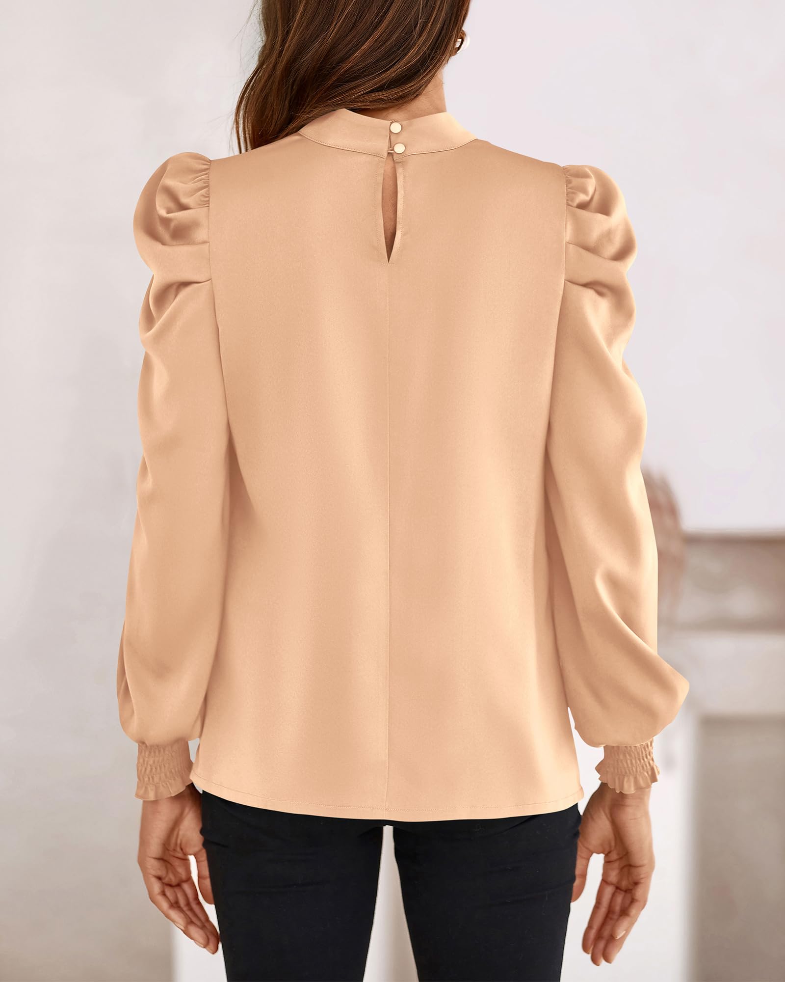 FreshPretty Mock Neck Long Sleeve Blouses for Women Dressy Casual Business Work Shirts Spring Fall Clothes Satin Tops